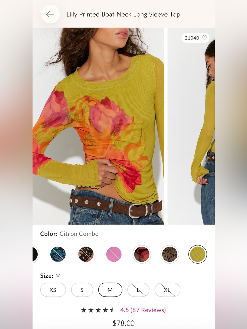 Lilly Printed Boat Neck Long Sleeve Top, Citron Combo medium - Picture 3 of 8
